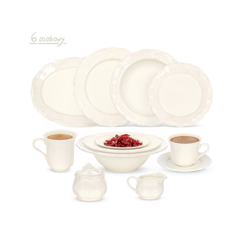 Kremowy Serwis obiadowo kawowy dla 6 osób Alicja