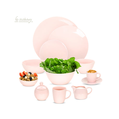 Różowy Serwis obiadowo kawowy dla 6 osób Miko