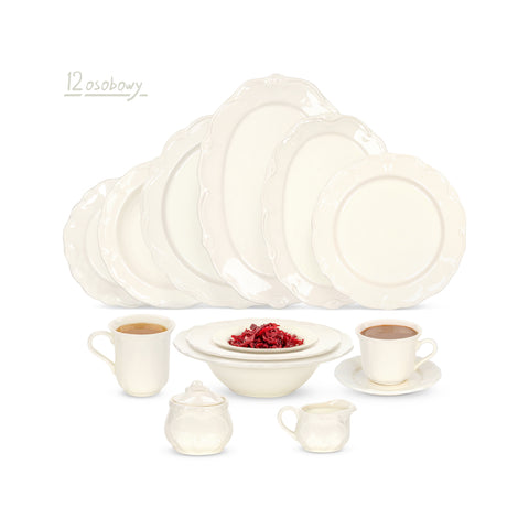 Kremowy Serwis obiadowo kawowy na 12 osób Alicja