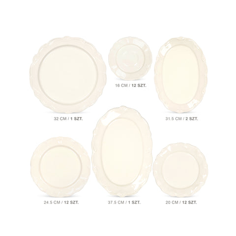 Kremowy Serwis obiadowo kawowy na 12 osób Alicja