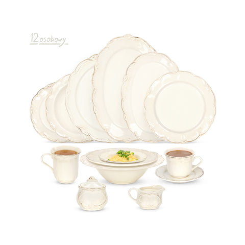 Serwis obiadowo kawowy na 12 osób Alicja w kolorze zacierki
