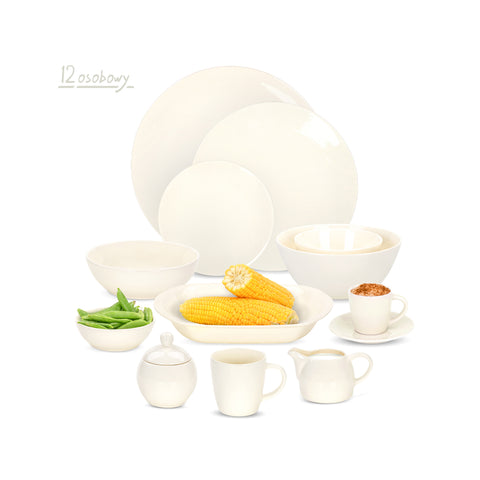 Kremowy Serwis obiadowo kawowy na 12 osób Miko