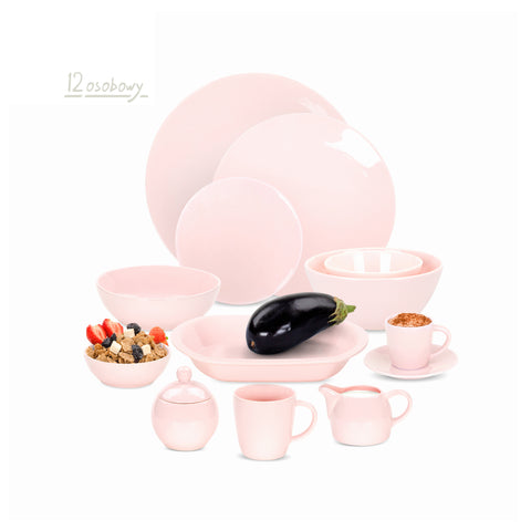 Różowy Serwis obiadowo kawowy na 12 osób Miko