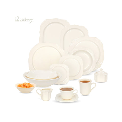 Kremowy Serwis obiadowo kawowy na 12 osób Roman