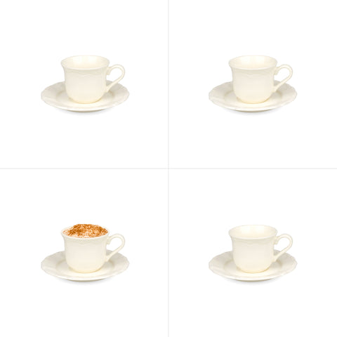 Kremowy 4 Pak spodków i filiżanek espresso 150 ml Alicja