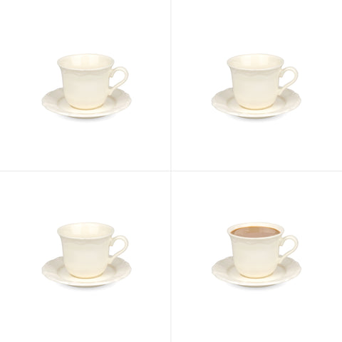 Kremowy 4 Pak spodków i filiżanek 250 ml Alicja