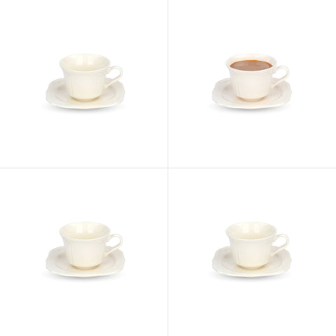 Kremowy 4 Pak spodków i filiżanek do kawy 250 ml Roman